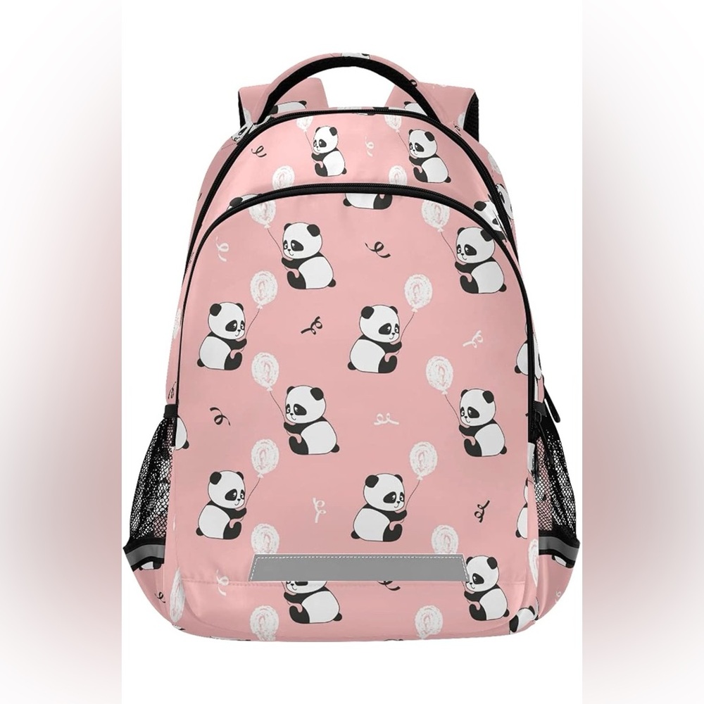 Adorable Panda Print School Backpack Pink w/ Chest Strap Laptop Travel Bag NWT